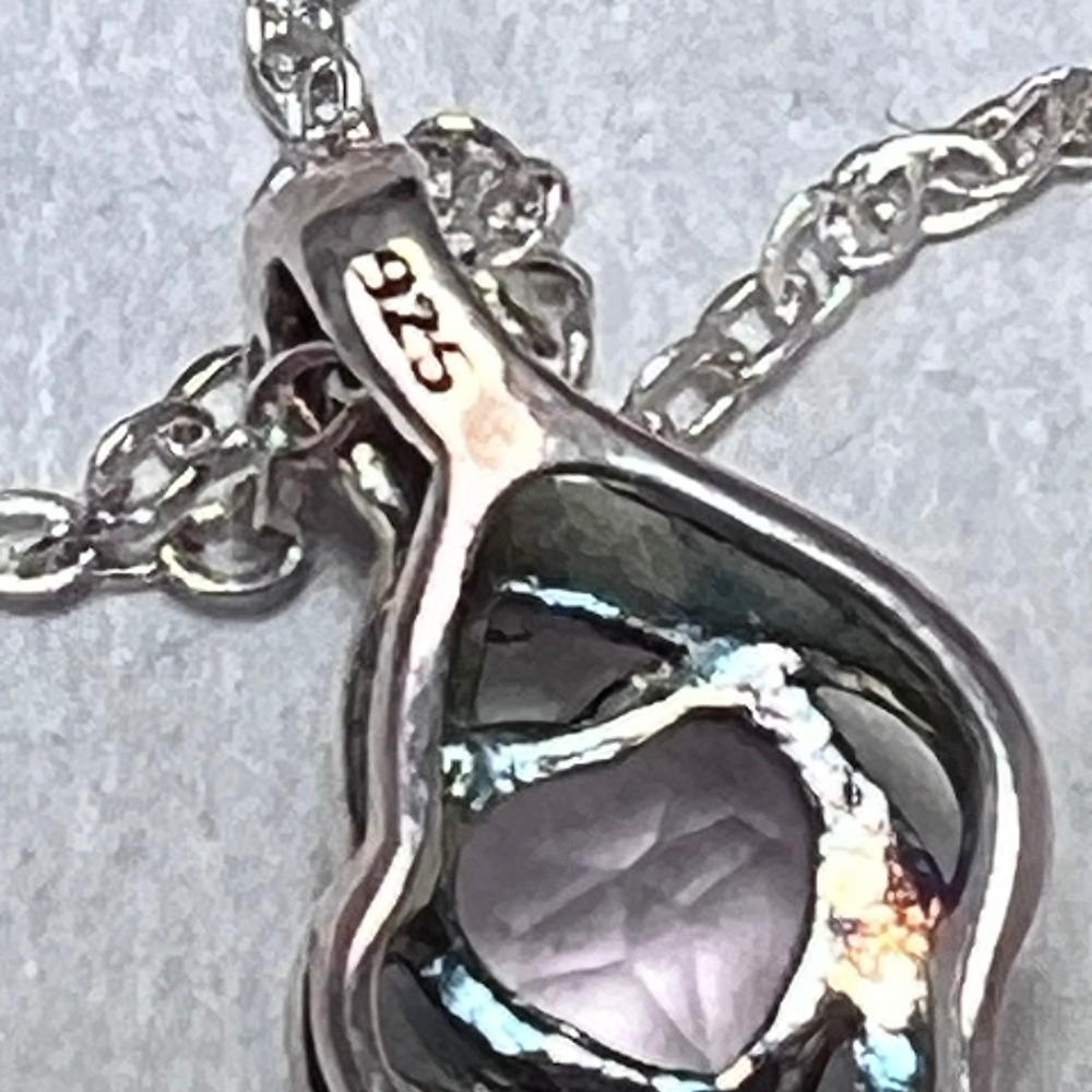 RJ Sterling Silver 925 Heart Blue Stone Ring Size 6 and Necklace Jewelry Set - Picture 12 of 16